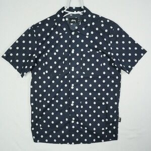 Stussy Polka Dot Short Sleeve Button Up Shirt‎ Men's Size Medium Navy 4 Pockets